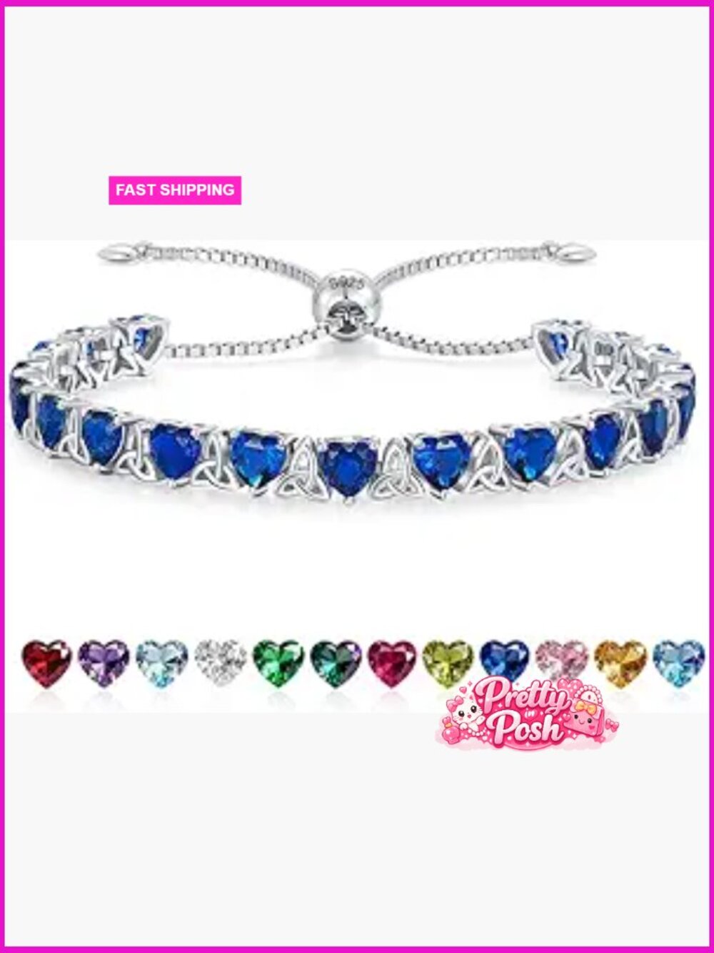 925 Sterling Silver Heart Shaped Celtic Trinity Knot Tennis Bracelet
